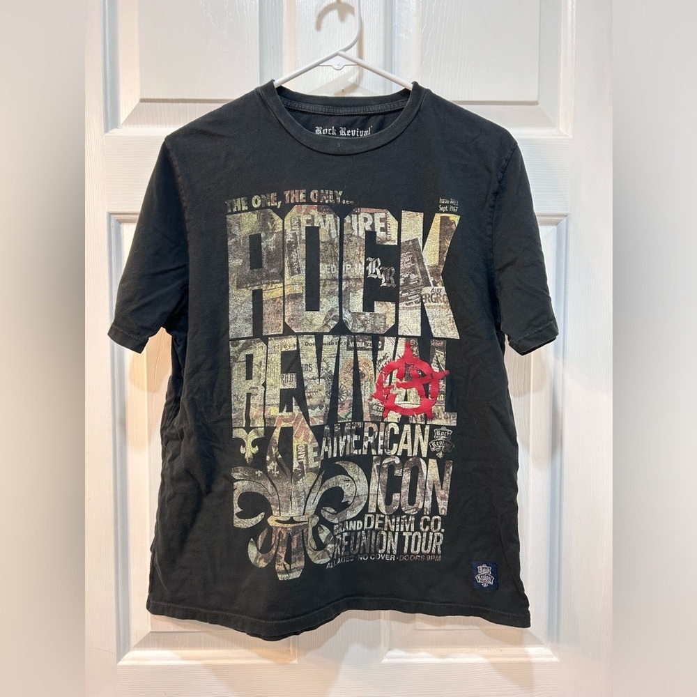 Rock Revival Black American Icon Reunion Tour Poster Graphic T-Shirt Men Sz M